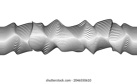 Abstract flow lines background . Fluid wavy shape .Striped linear pattern . Music sound wave . Vector illustration
