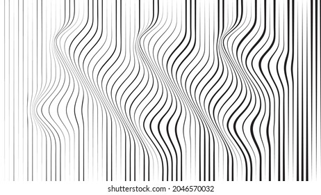 Abstract flow lines background . Fluid wavy shape .Striped linear pattern . Music sound wave . Vector illustration