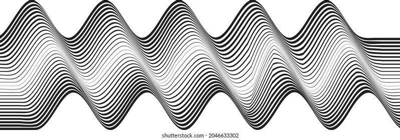 Abstract flow lines background . Fluid wavy shape .Striped linear pattern . Music sound wave . Vector illustration