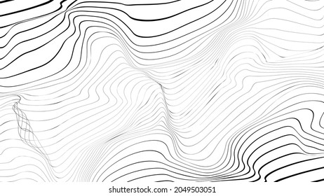 Abstract flow lines background . Fluid wavy shape .Striped linear pattern . Music sound wave . Vector illustration