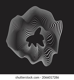 Abstract flow lines background . Fluid wavy shape . Glitched circle design . Striped linear pattern . Music sound wave . Vector illustration