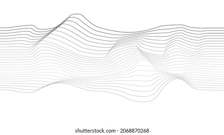 Abstract flow lines background . Fluid wavy shape .Striped linear pattern . Music sound wave . Vector illustration