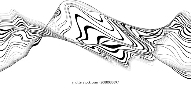 Abstract flow lines background . Fluid wavy shape .Striped linear pattern . Music sound wave . Vector illustration