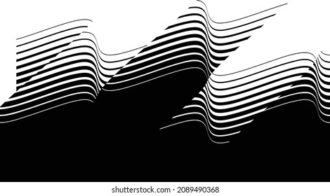 Abstract flow lines background . Fluid wavy shape .Striped linear pattern . Music sound wave . Vector illustration