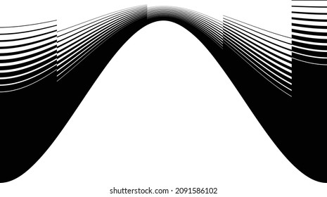 Abstract flow lines background . Fluid wavy shape .Striped linear pattern . Music sound wave . Vector illustration