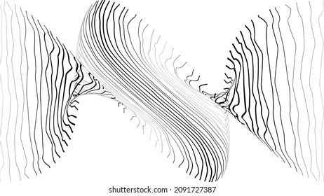 Abstract flow lines background . Fluid wavy shape .Striped linear pattern . Music sound wave . Vector illustration