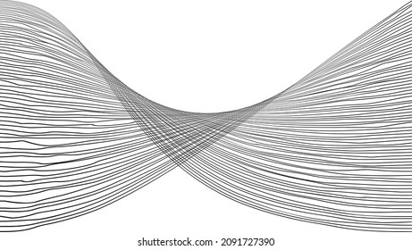 Abstract flow lines background . Fluid wavy shape .Striped linear pattern . Music sound wave . Vector illustration