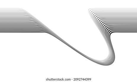 Abstract flow lines background . Fluid wavy shape .Striped linear pattern . Music sound wave . Vector illustration