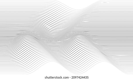 Abstract flow lines background . Fluid wavy shape .Striped linear pattern . Music sound wave . Vector illustration