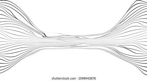 Abstract flow lines background . Fluid wavy shape .Striped linear pattern . Music sound wave . Vector illustration