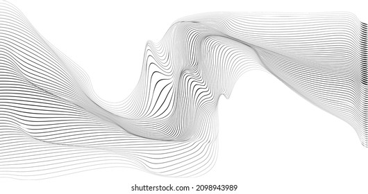 Abstract flow lines background . Fluid wavy shape .Striped linear pattern . Music sound wave . Vector illustration