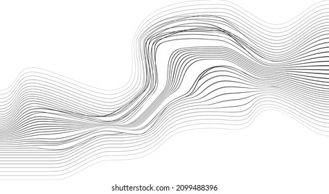 Abstract flow lines background . Fluid wavy shape .Striped linear pattern . Music sound wave . Vector illustration