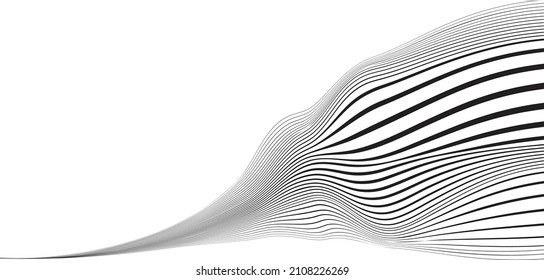 Abstract flow lines background . Fluid wavy shape .Striped linear pattern . Music sound wave . Vector illustration