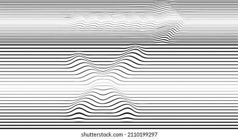 Abstract flow lines background . Fluid wavy shape .Striped linear pattern . Music sound wave . Vector illustration