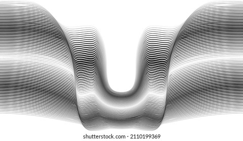 Abstract flow lines background . Fluid wavy shape .Striped linear pattern . Music sound wave . Vector illustration