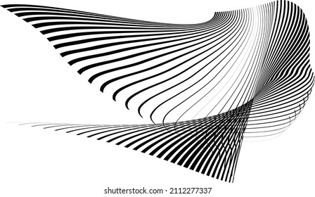 Abstract flow lines background . Fluid wavy shape .Striped linear pattern . Music sound wave . Optical art lines .Vector illustration