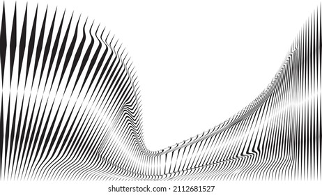 Fondo de las líneas de flujo abstracto. Forma ondulada fluida .Patrón lineal rayado . Ola de sonido musical. Ilustración del vector