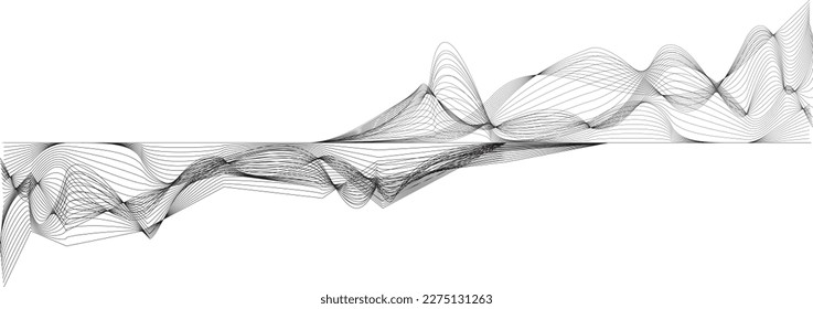 Abstract flow lines background . Fluid wavy shape .Striped linear pattern . Music sound wave . Vector illustration