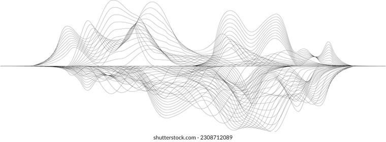 Abstract flow lines background . Fluid wavy shape .Striped linear pattern . Music sound wave . Vector illustration
