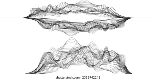 Abstract flow lines background . Fluid wavy shape .Striped linear pattern . Music sound wave . Vector illustration