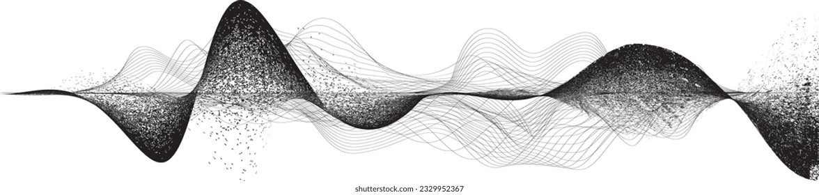Abstract flow lines background . Fluid wavy shape .Striped linear pattern . Music sound wave . Vector illustration