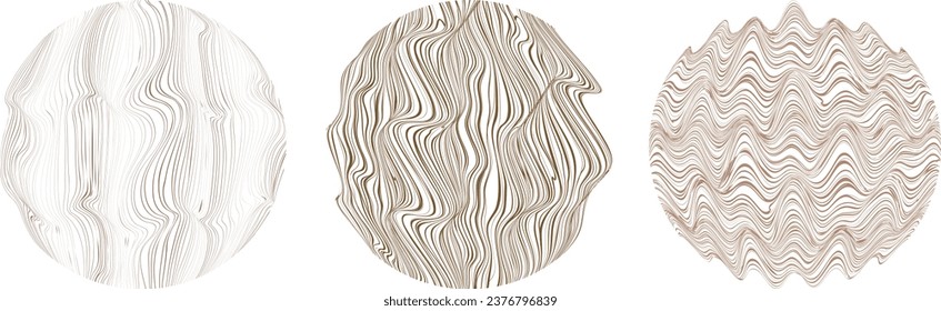 Abstract flow lines background . Fluid wavy shape . Glitched circle design . Striped linear pattern . Music sound wave . Vector illustration