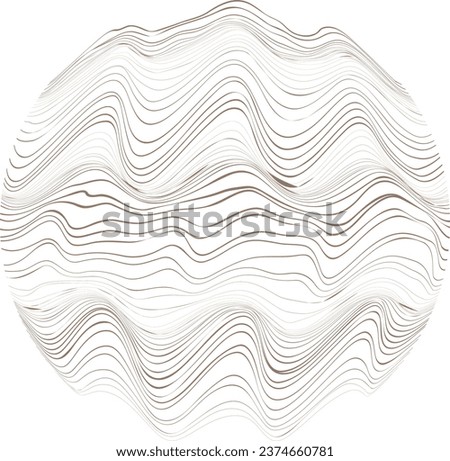 Abstract flow lines background . Fluid wavy shape . Glitched circle design . Striped linear pattern . Music sound wave . Vector illustration