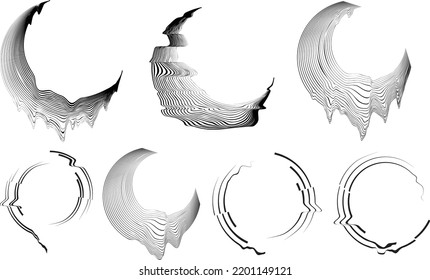 Abstract Flow Lines Background . Melting Circle .Fluid Wavy Shape .Striped Linear Pattern . Music Sound Wave . Vector Illustration