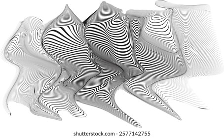 Abstract flow lines background . Optical illusion art .Fluid wavy shape .Striped linear pattern . Op art. Vector illustration 