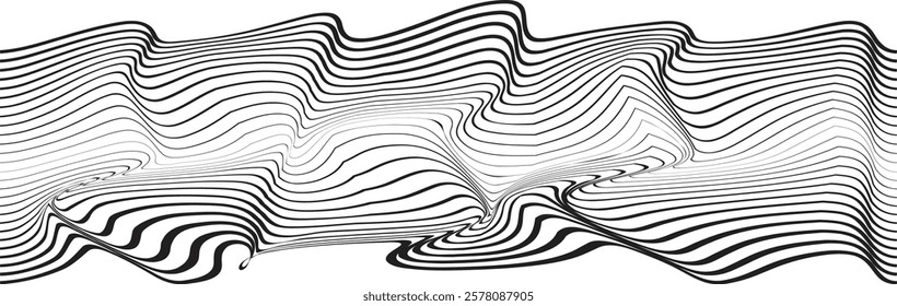 Abstract flow lines background . Optical illusion art .Fluid wavy shape .Striped linear pattern . Op art. Vector illustration
