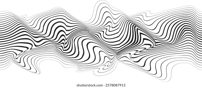 Abstract flow lines background . Optical illusion art .Fluid wavy shape .Striped linear pattern . Op art. Vector illustration
