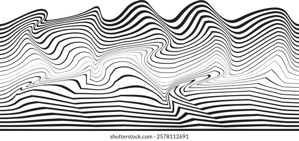 Abstract flow lines background . Optical illusion art .Fluid wavy shape .Striped linear pattern . Op art. Vector illustration 