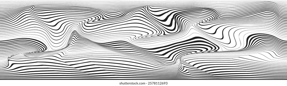 Abstract flow lines background . Optical illusion art .Fluid wavy shape .Striped linear pattern . Op art. Vector illustration 