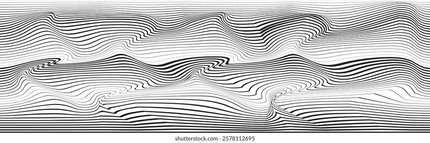 Abstract flow lines background . Optical illusion art .Fluid wavy shape .Striped linear pattern . Op art. Vector illustration 