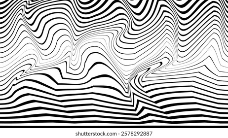 Abstract flow lines background . Optical illusion art .Fluid wavy shape .Striped linear pattern . Op art. Vector illustration 