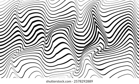 Abstract flow lines background . Optical illusion art .Fluid wavy shape .Striped linear pattern . Op art. Vector illustration 