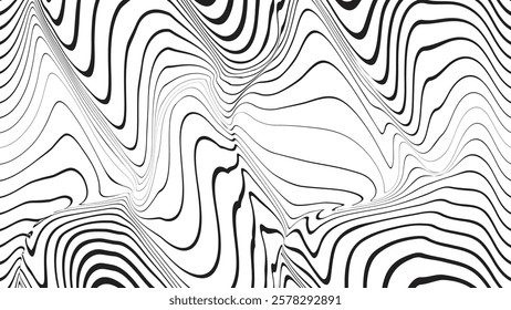 Abstract flow lines background . Optical illusion art .Fluid wavy shape .Striped linear pattern . Op art. Vector illustration 