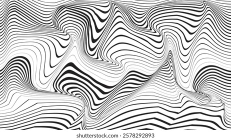 Abstract flow lines background . Optical illusion art .Fluid wavy shape .Striped linear pattern . Op art. Vector illustration 