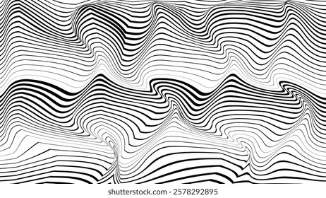 Abstract flow lines background . Optical illusion art .Fluid wavy shape .Striped linear pattern . Op art. Vector illustration 