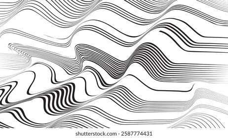 Abstract flow lines background . Optical illusion art .Fluid wavy shape .Striped linear pattern . Op art. Vector illustration

