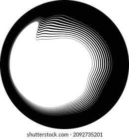 Fondo de las líneas de flujo abstracto. De orden al caos .Forma ondulada fluida .Patrón lineal rayado . Ola de sonido musical. Ilustración del vector