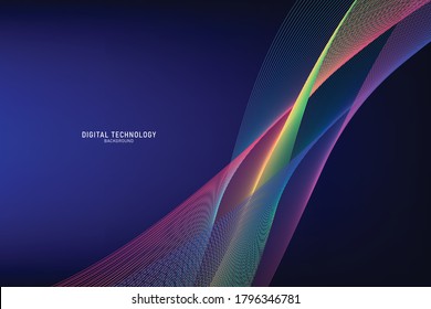 Abstract flow lines digital technology, smooth particle wave, big data techno, design concept background and wallpaper, vector eps