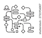 Abstract flowchart diagram with geometric shapes and connecting arrows