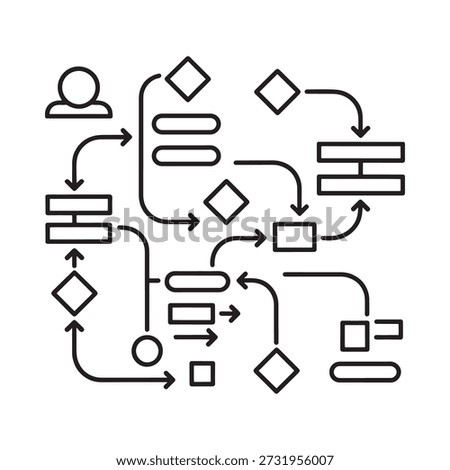 Abstract flowchart diagram with geometric shapes and connecting arrows