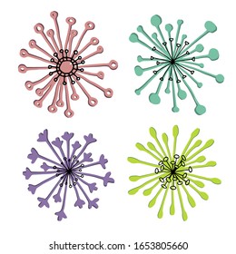 abstract flower 4 shapes set. colored with black. for logos, design, postcards, patterns, ornaments. isolated element on white background