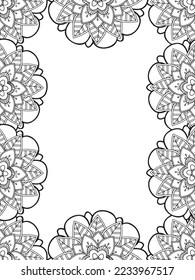Abstract Flower Adult Border Coloring Pages For Kids Vector art.