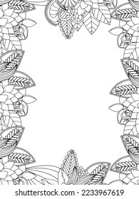 Abstract Flower Adult Border Coloring Pages For Kids Vector art.