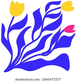 Abstract flower arrangement in bold blue and yellow