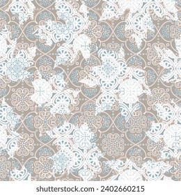 Abstract flower art collage seamless pattern illustration. Organic nature floral background in vintage art style. Spring season drawing print.motifs geometric floral distressed seamless Vector damask 