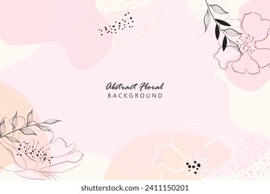 Abstract flower art frame background vector. Luxury minimal style wallpaper with golden line art flower and botanical leaves, Organic shapes, Watercolor. Vector background illustration.